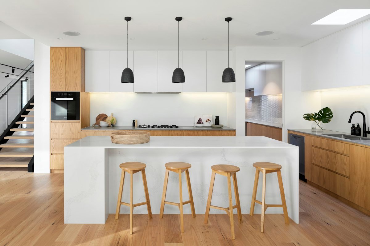 Kitchen with pendant and under-cabinet lighting